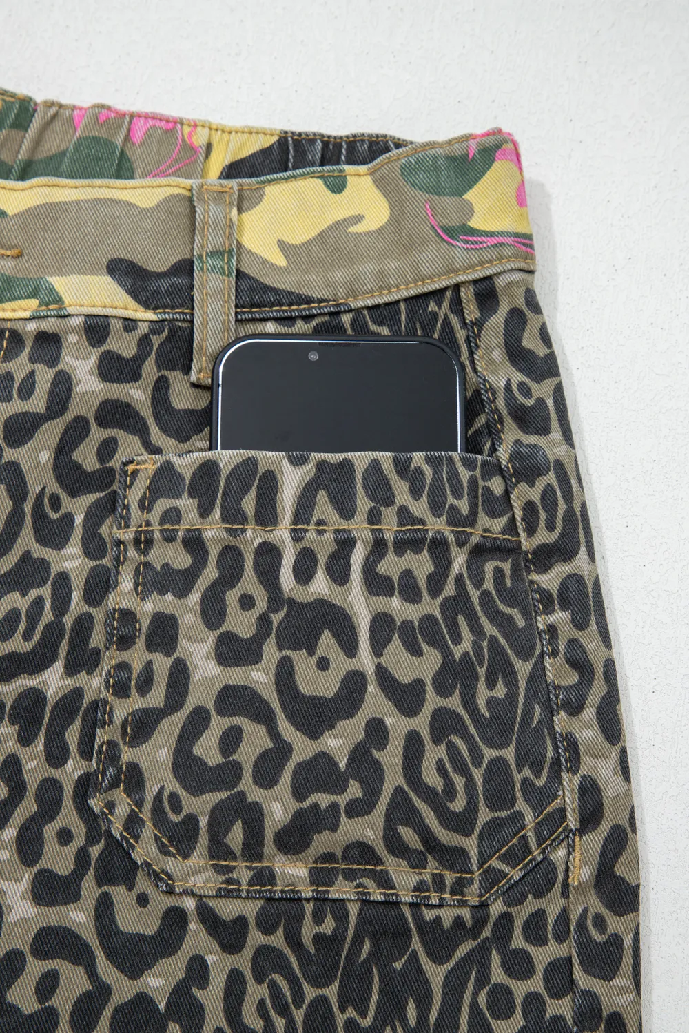 Mixed Print Straight Leg Jeans