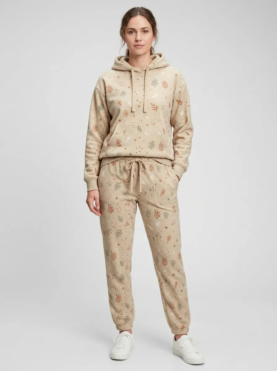 Women's Botanical Print Hoodie And Jogger Set