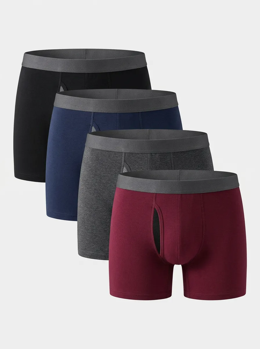 Functional Cotton Solid Collection Men's Four Pack Boxer Briefs