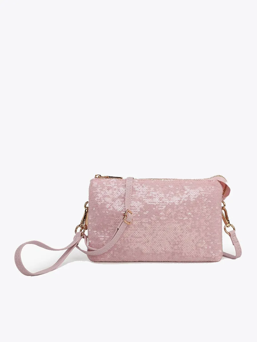 Sequin Multi Compartment Crossbody Wristlet