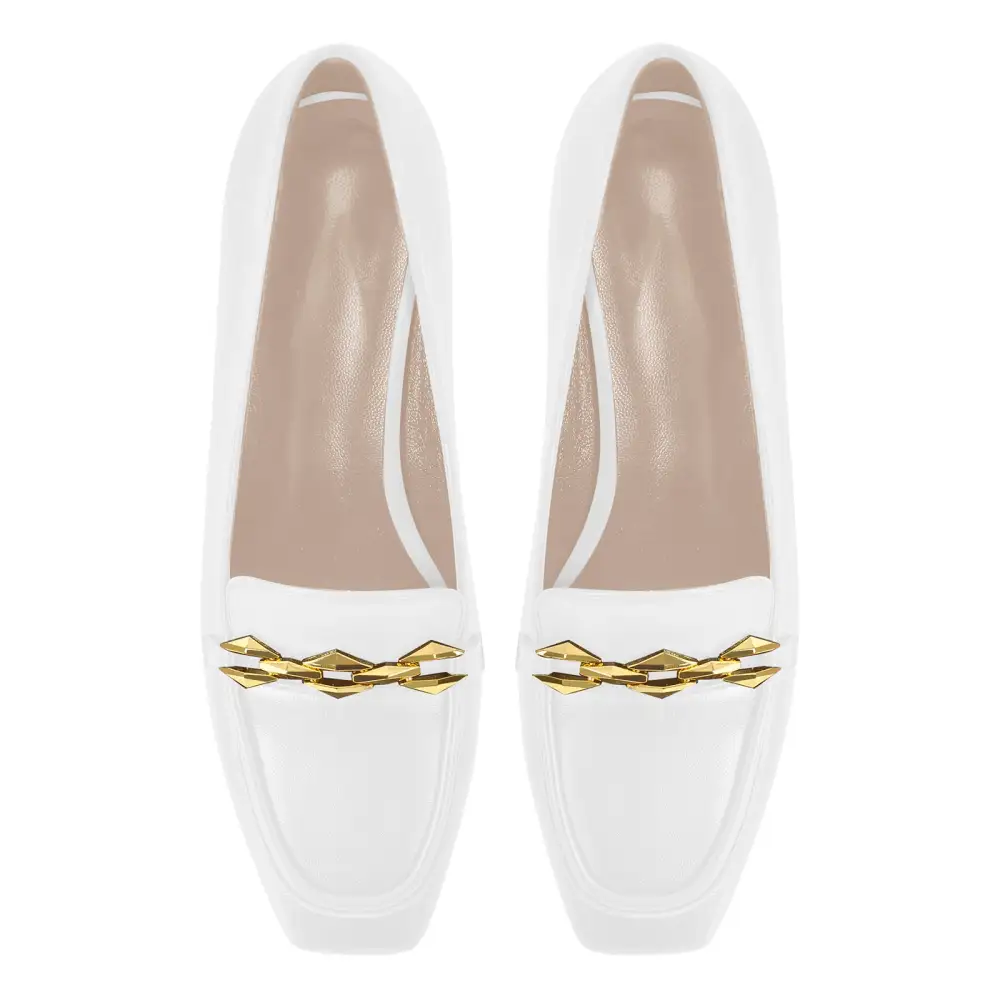 Square Toe Chunky Heel Chain Accent Pumps