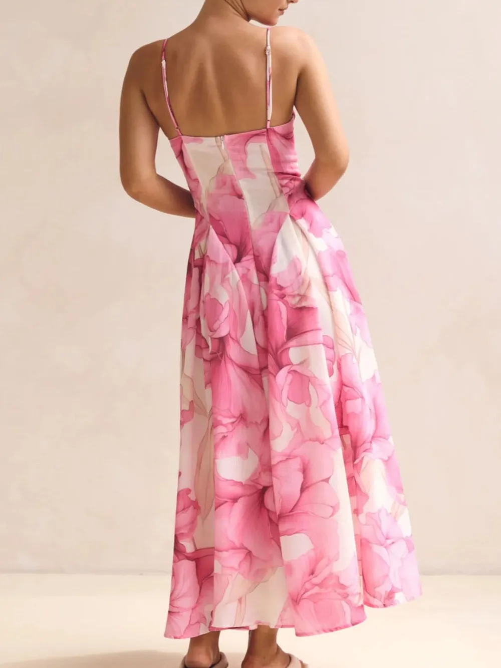 Simple Print Spaghetti Strap Midi Dress