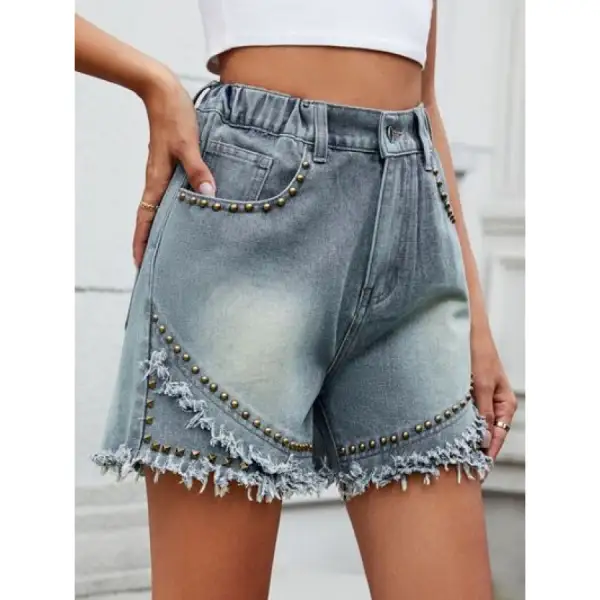 Raw Hem Pocketed Washed Denim Shorts