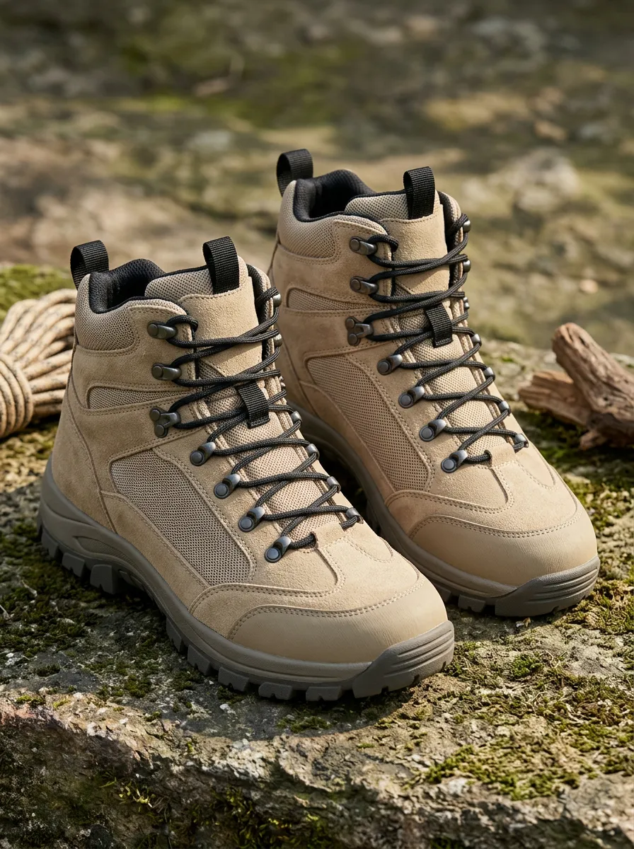 Unisex Adventure Outdoor Hiking Adventure Khaki Suede Printed Boots