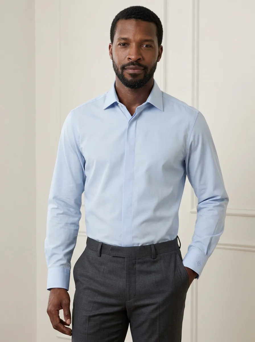 Men's Non-Iron Cotton Light Blue Solid Formal Shirt