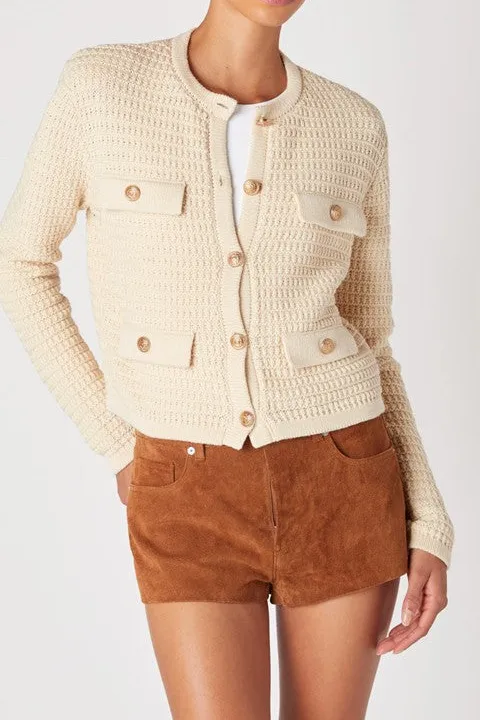 Cream Tweed Style Knit Cardigan