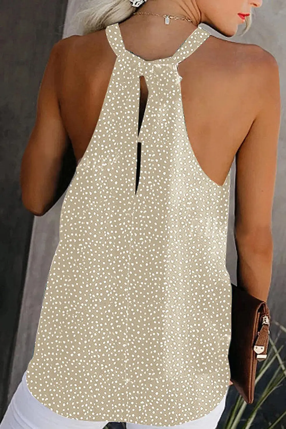 Dotted Print Tank Top Slit