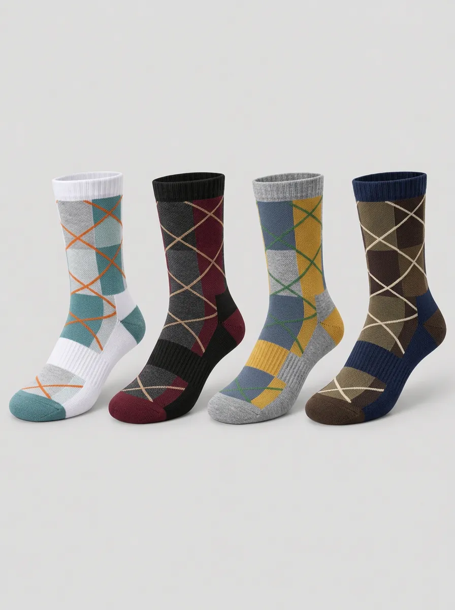 Men's Argyle Pattern Printed Socks 4-Pack