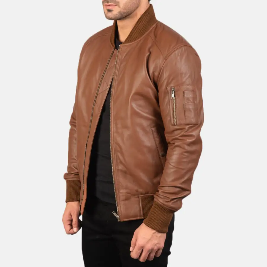Men's Minimal Bomber Leather Jacket