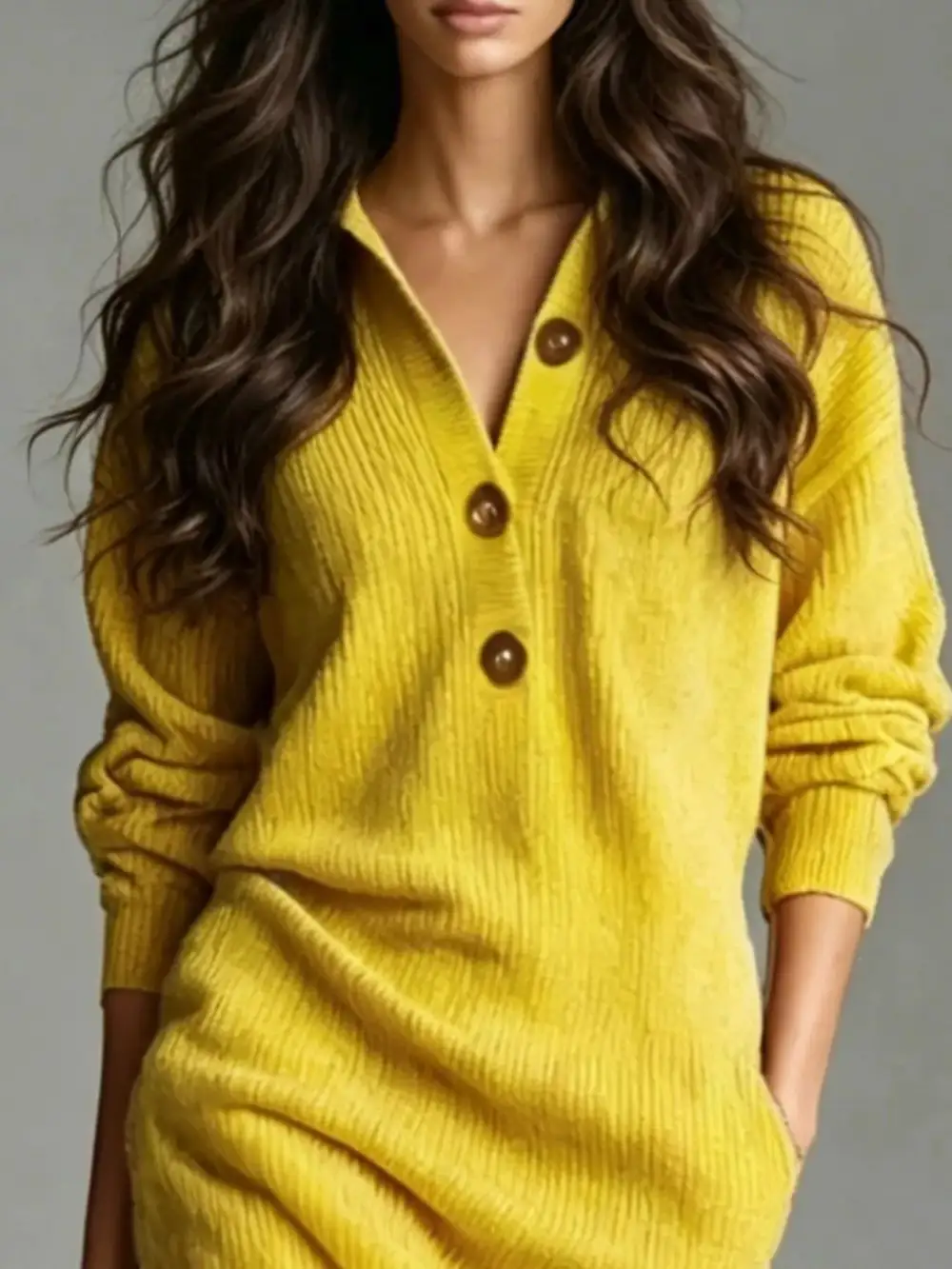 V-Neck Sweater Knit Pocketed Dress