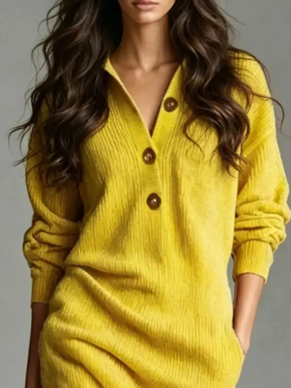 V-Neck Sweater Knit Pocketed Dress
