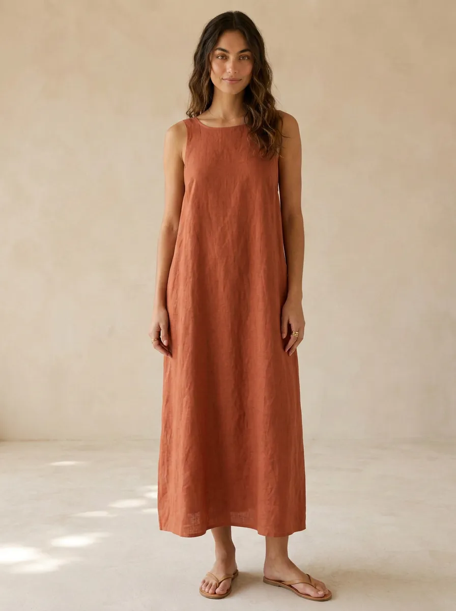 Women's Boho Linen Backless Dress