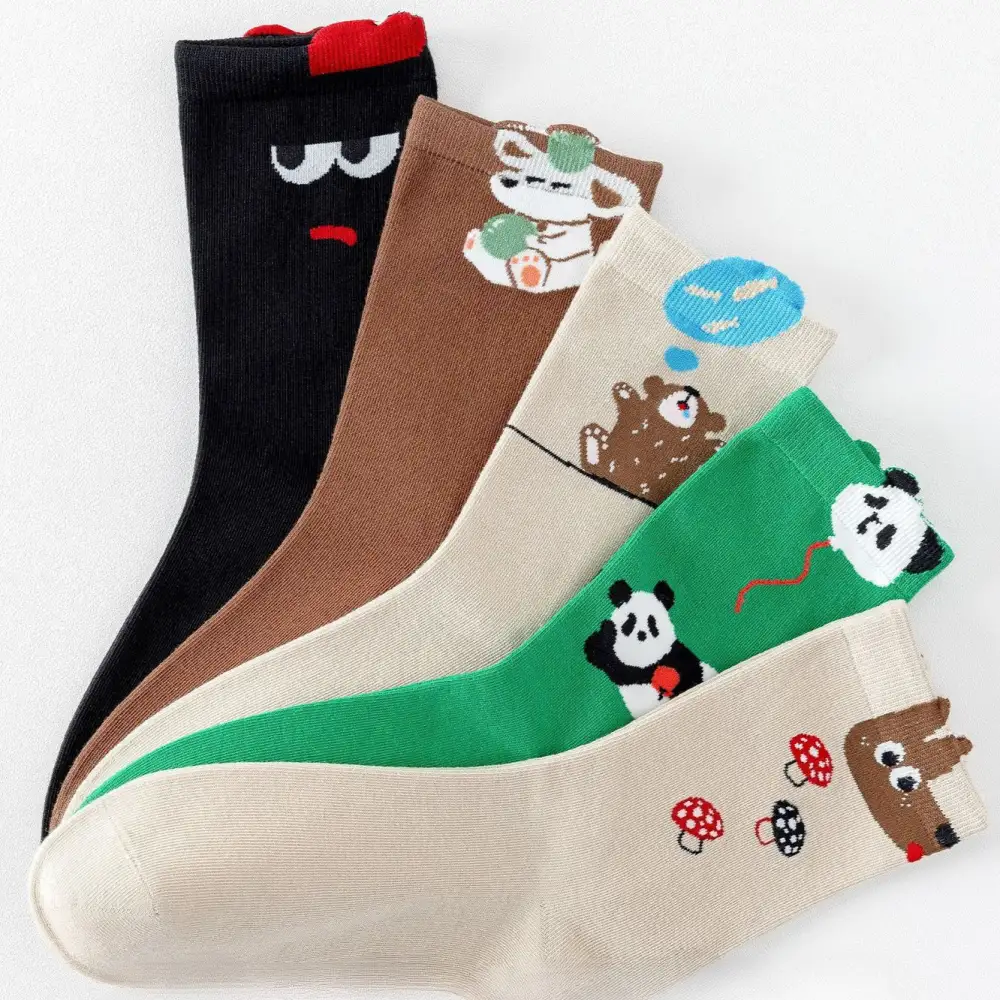Playful Cartoon Animal Crew Socks