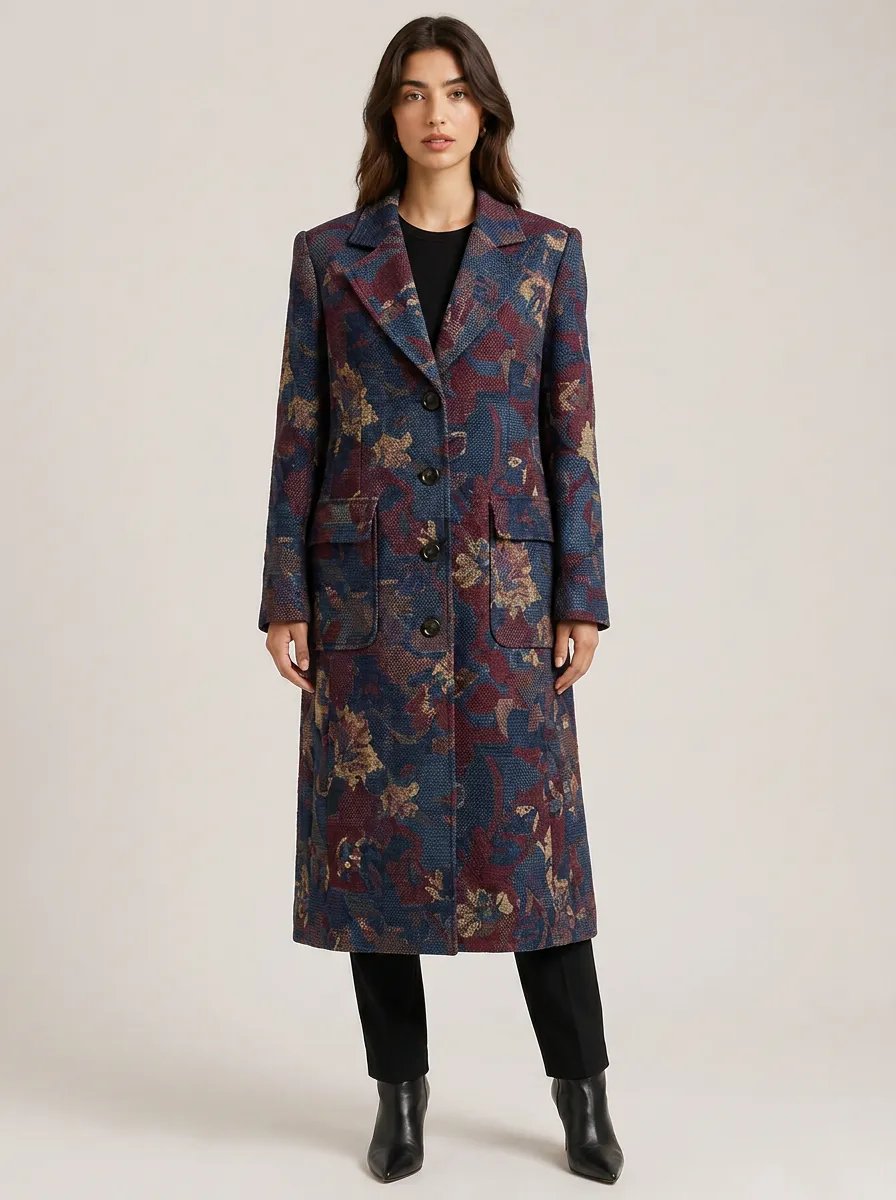 Women's Vintage Floral Pattern Long Coat