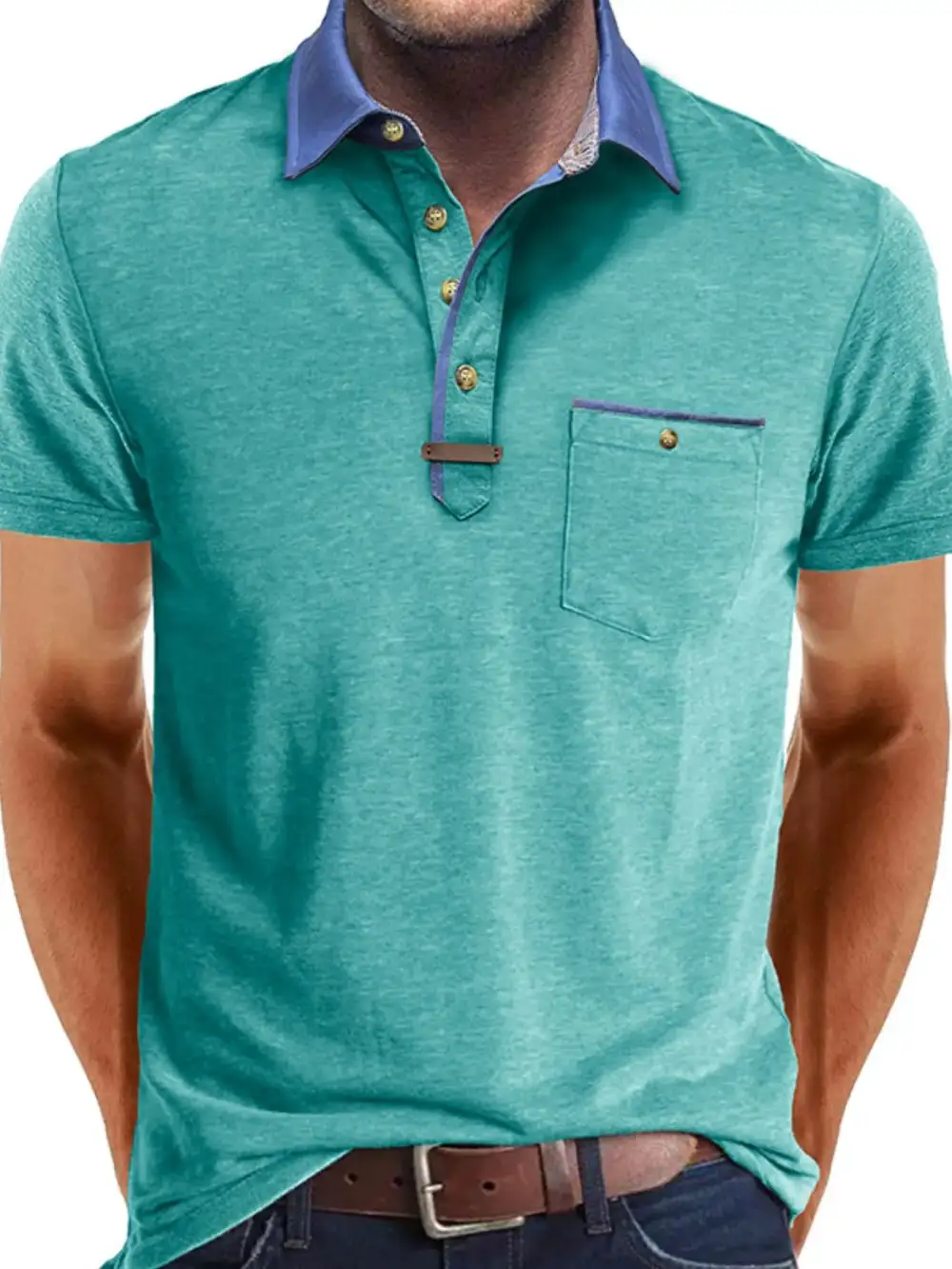Contrast Detail Pocket Collared Polo Shirt
