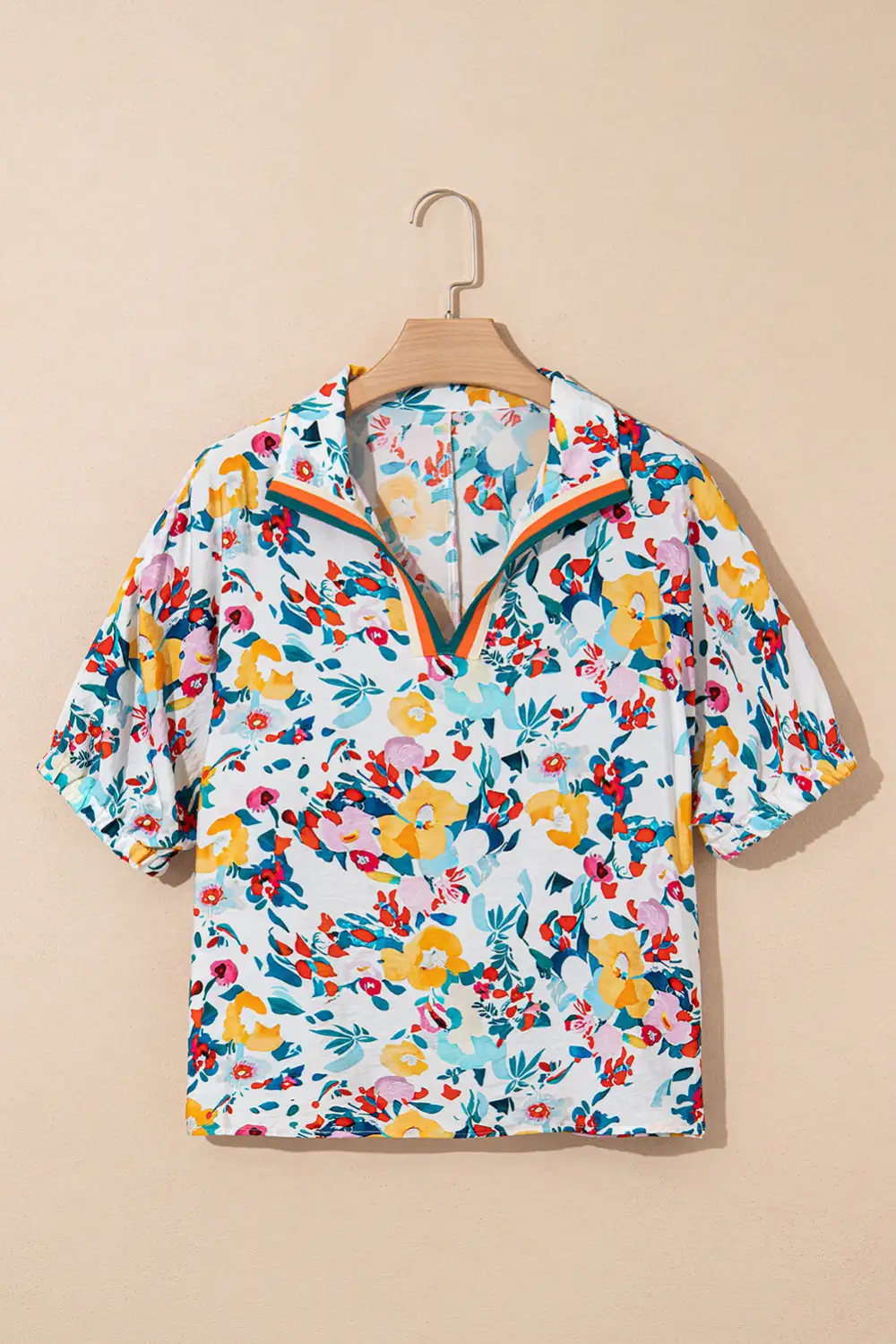 Softly Styled Floral V-Neck Short Sleeve Blouse