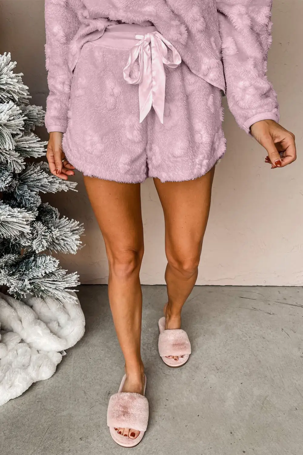 Women's Textured Leopard Fleece Loose Two Piece Lounge Set