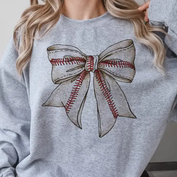 Baseball Bow Bow Detail Graphic Sweatshirt