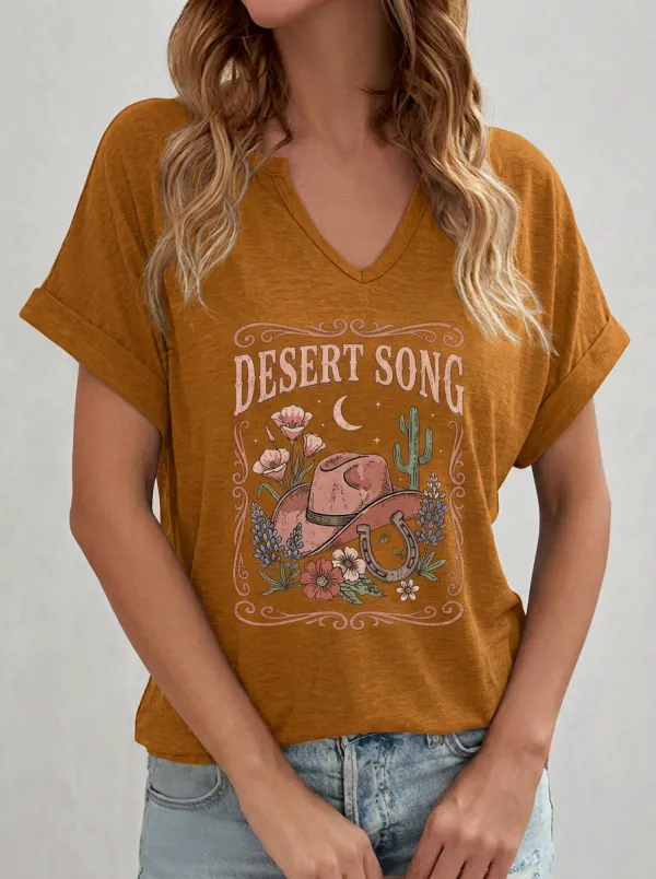 Cowboy-Hat Cactus Desert Women's V-Neck T-Shirt