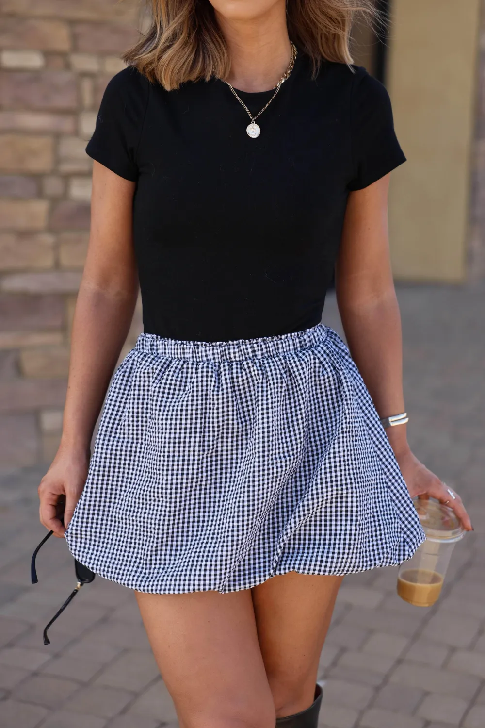 Gingham Elastic Waist Bubble Skort