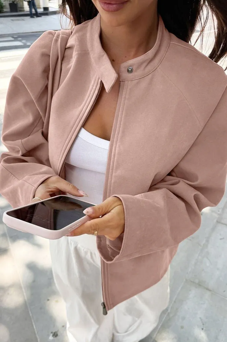 Stand-Collar Suede Jacket