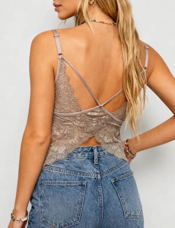 Romantic Velvet Lace Back Crisscross Cami Top