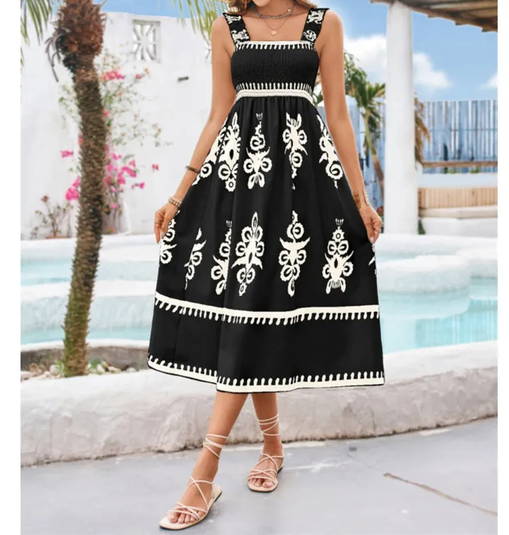 Strap Square Neck Wide Strap Midi Dress