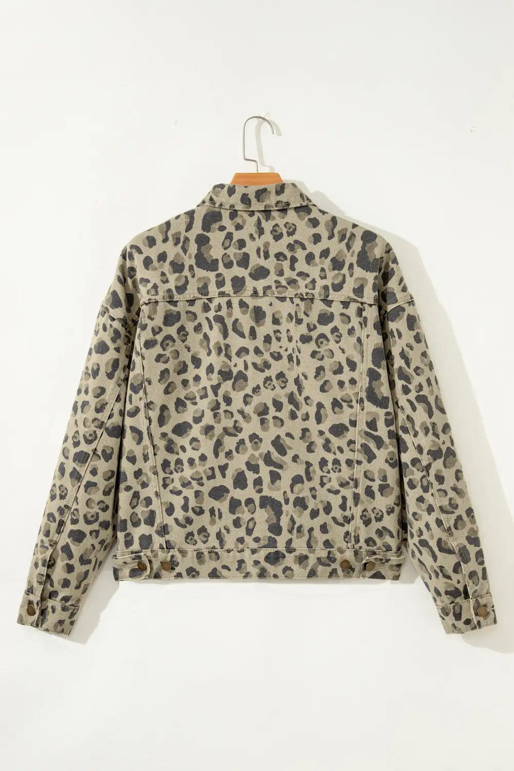 Women's Retro Leopard Print Seam Detail Button Down Denim Jacket