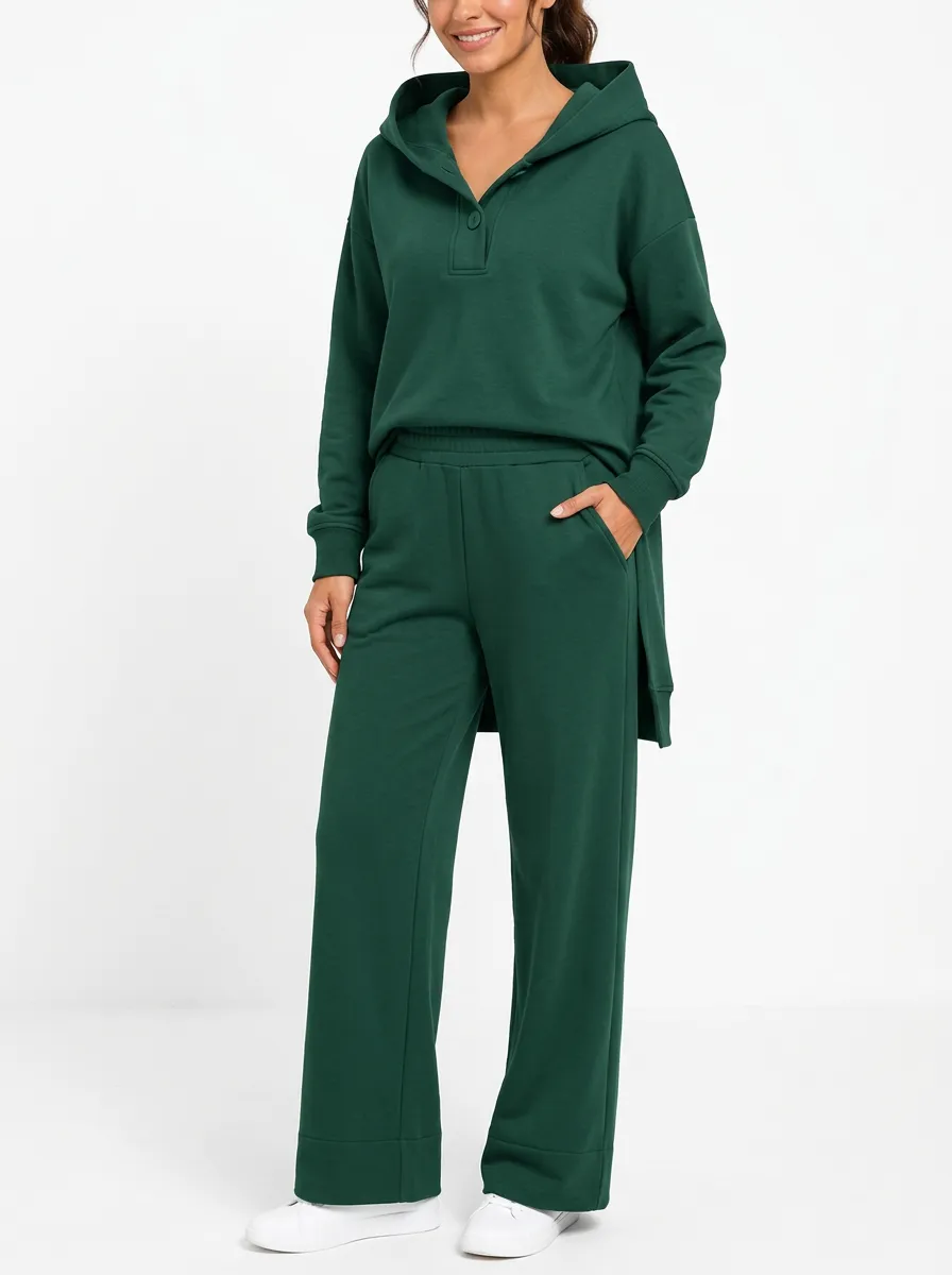 Women's Casual Solid Dark Green Hooded Pullover Lounge Set