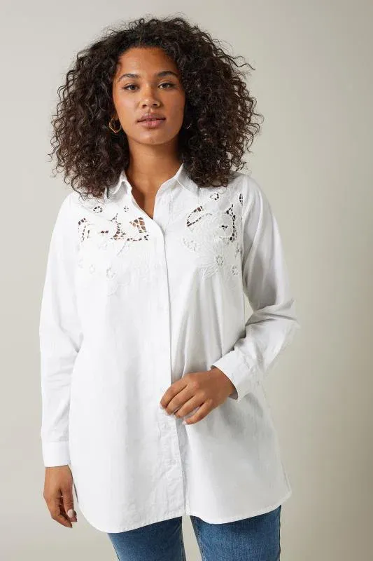 White Embroidered Floral Shirt