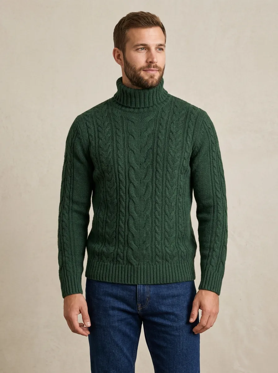 Men's Clean Classic Cable Knit Turtleneck Sweater
