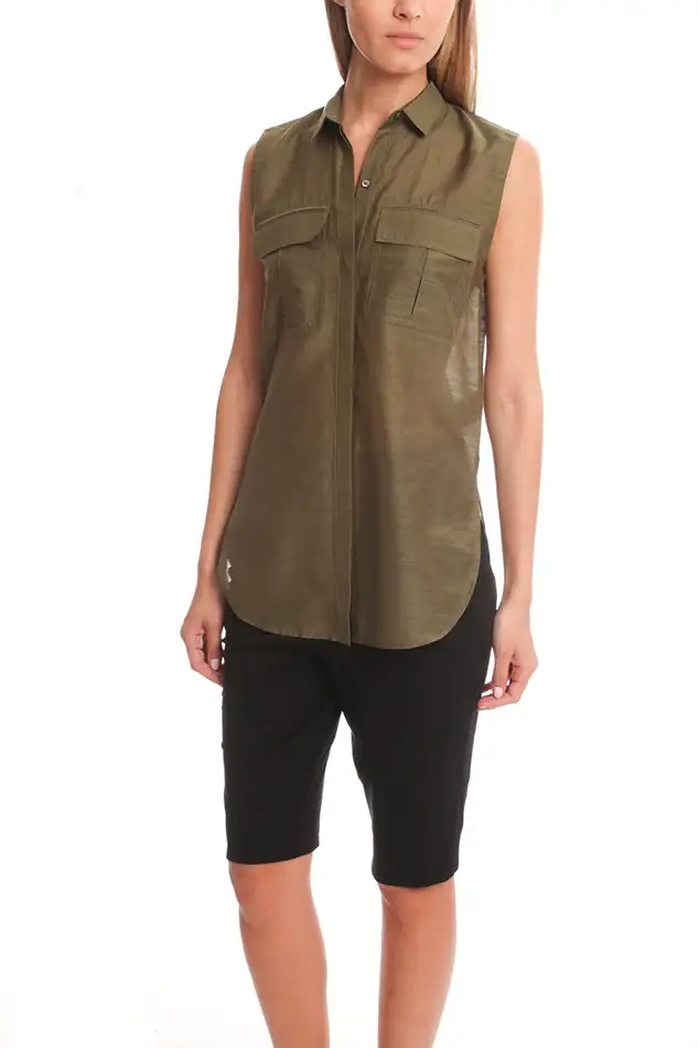 Cotton Silk Button-Down Tank Top
