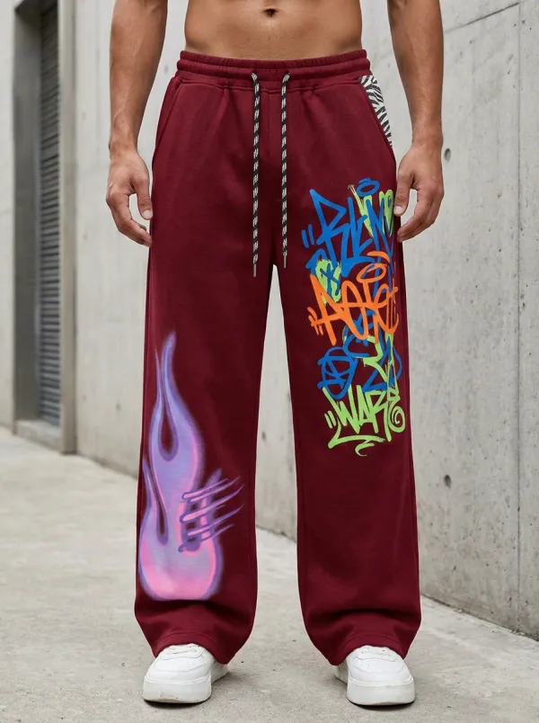 Men's Streetwear Graffiti Flame Pattern Printed Sweatpants