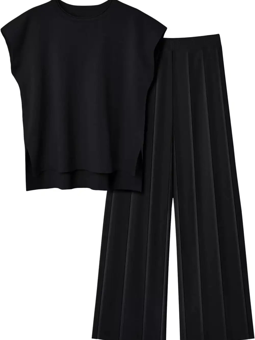 Casual Solid Cap Sleeve Top and Pants Knit Set