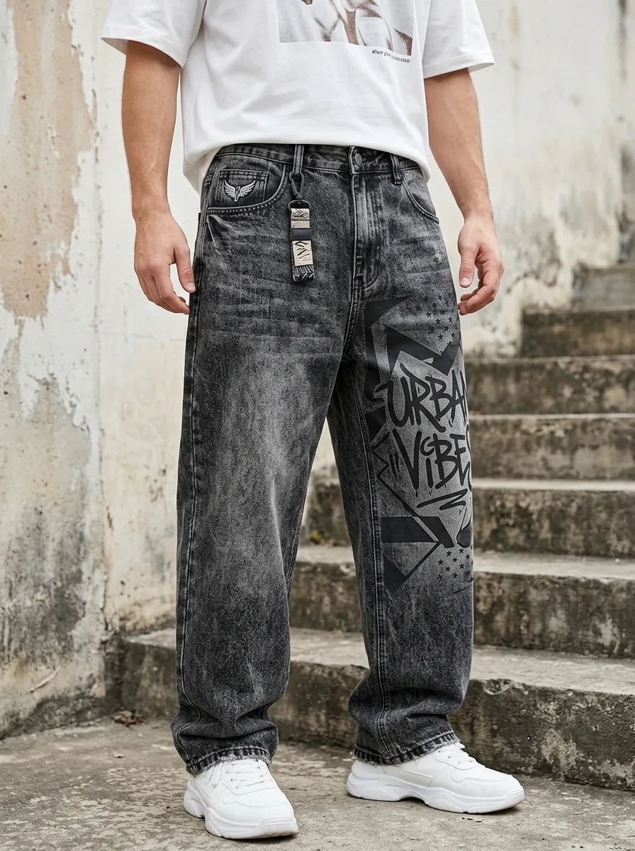 Unisex Streetwear Graffiti Loose-Fit Jeans