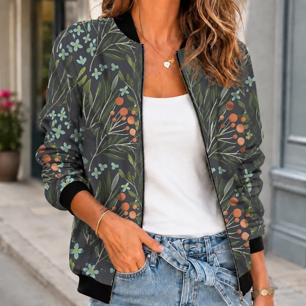 Printed Ribbed Trim Jacket