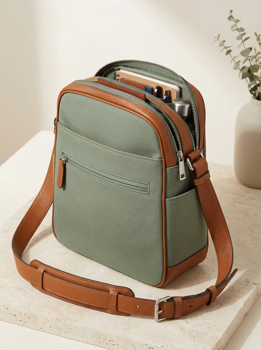 Ready for Anything Sage Leather-Effect Crossbody Purse with Organized Pockets