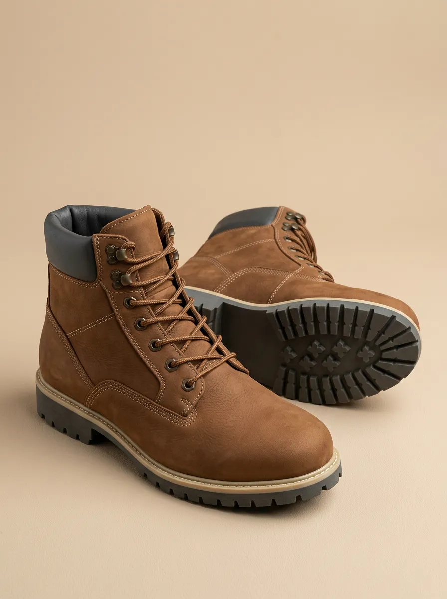 Unisex Leather Style Lace-Up Print Work Boots