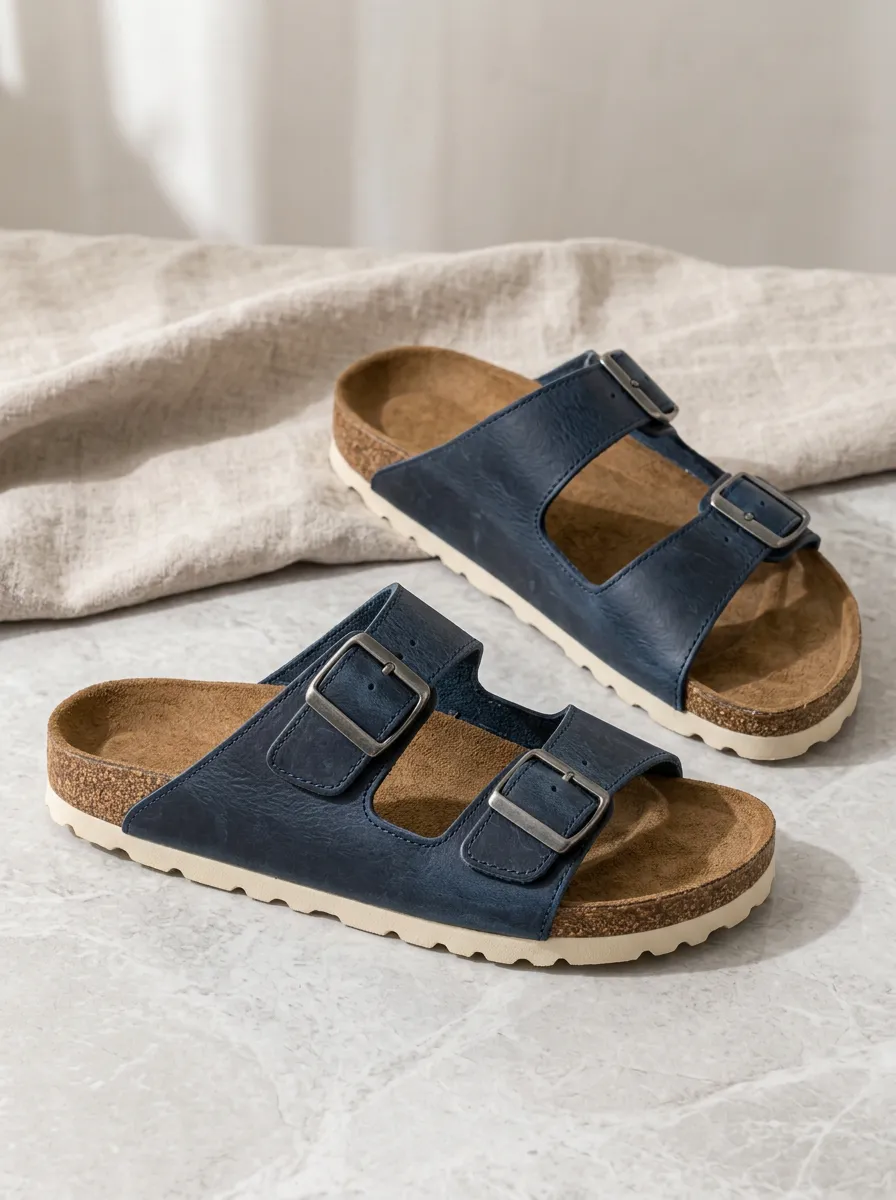 Unisex Casual Summer Navy Blue Cork Footbed Sandals