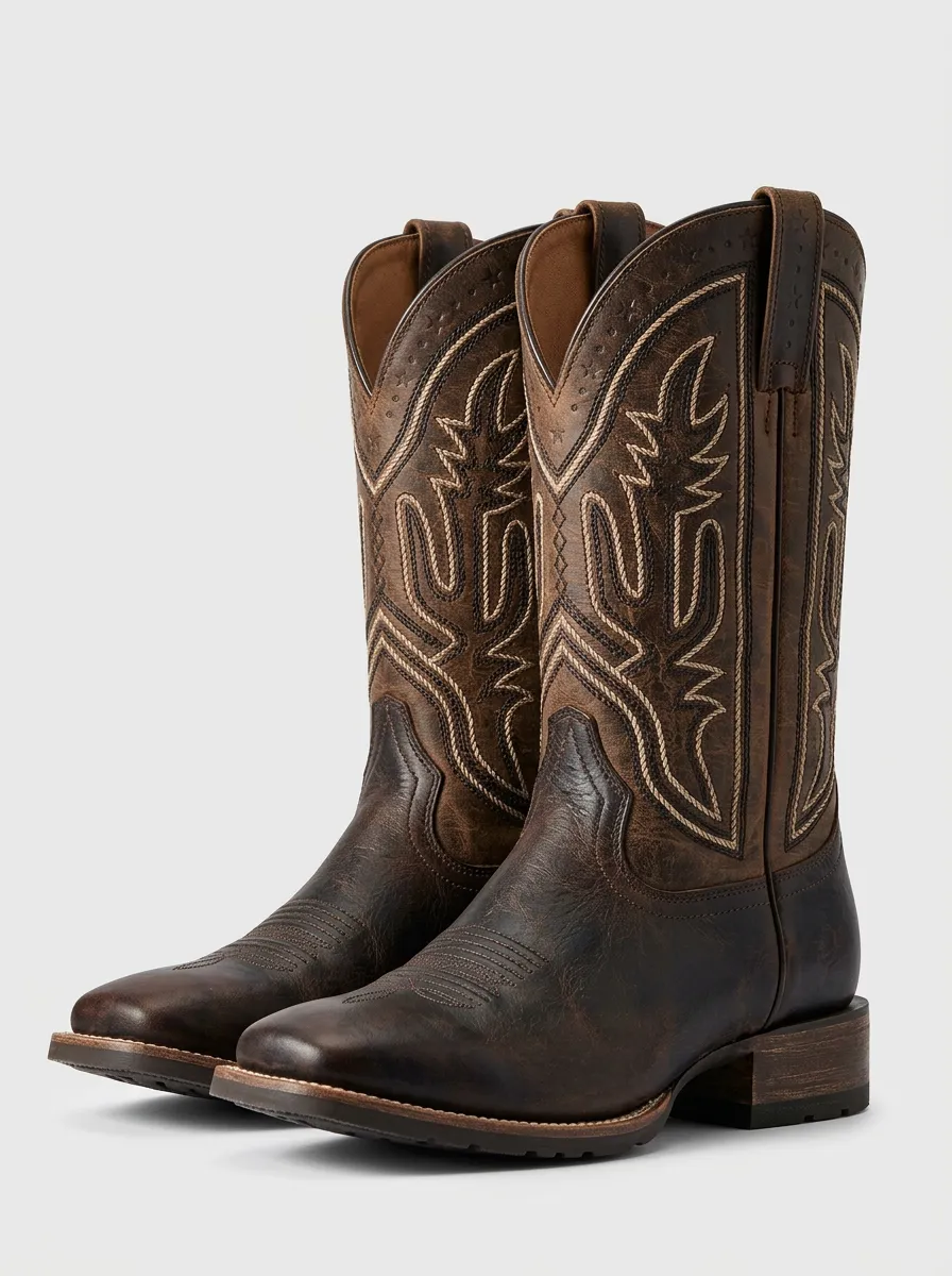 Unisex Outlaw-Inspired Embroidered Leather-Look Statement Western Cowboy Boots