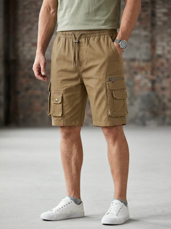 Classic Multi-Pocket Drawstring Cargo Shorts
