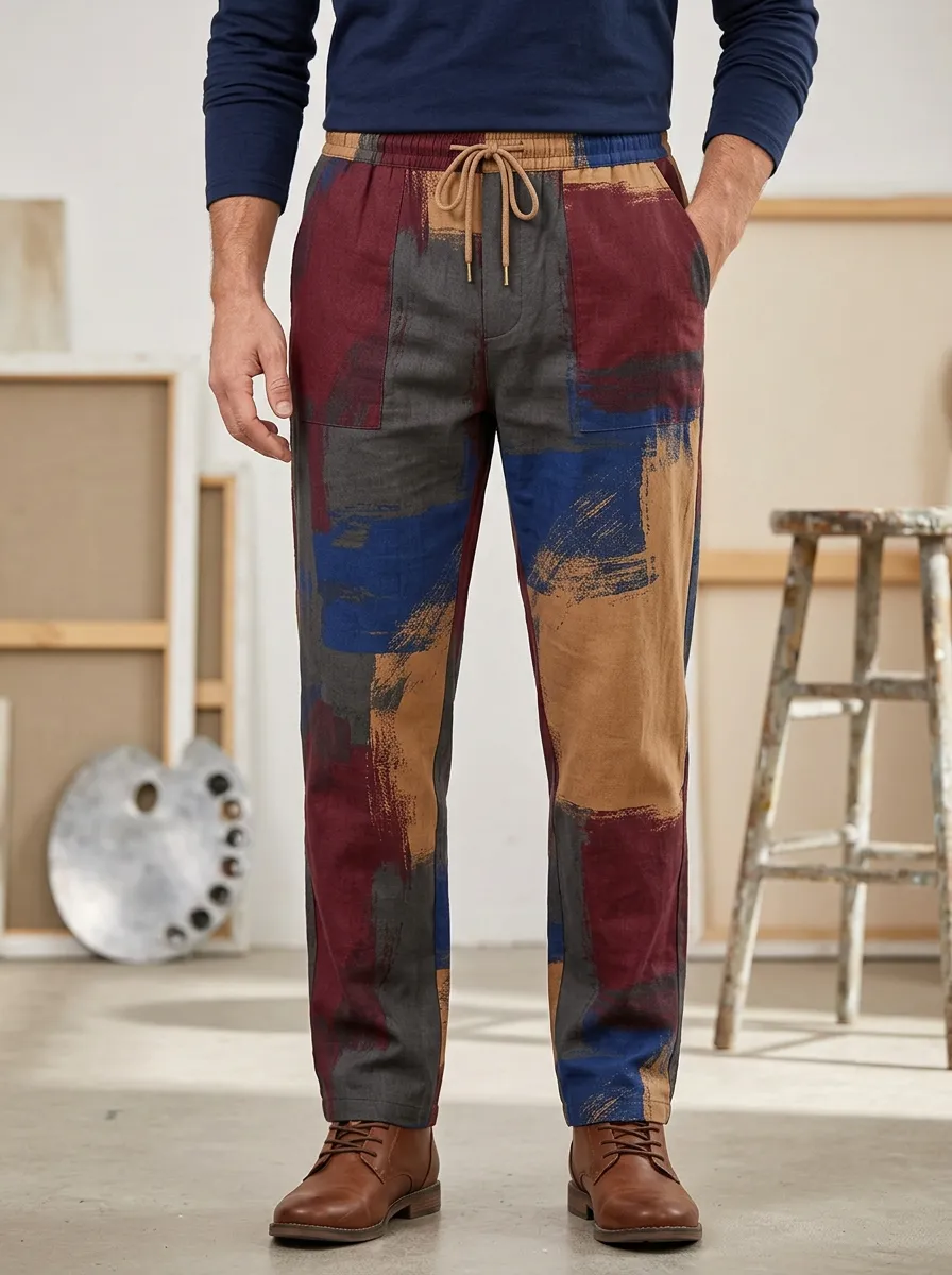 Men's Abstract Print Drawstring Trousers