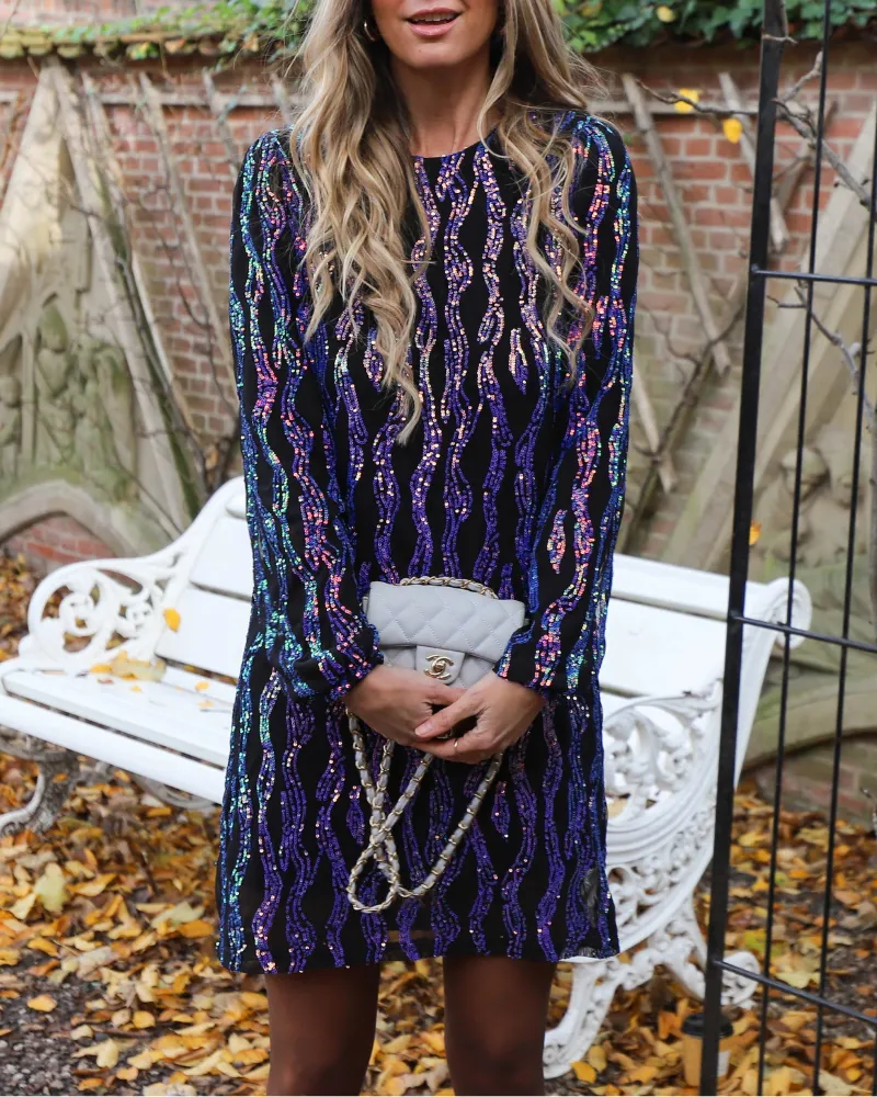 Printed Sequined Mini Dress