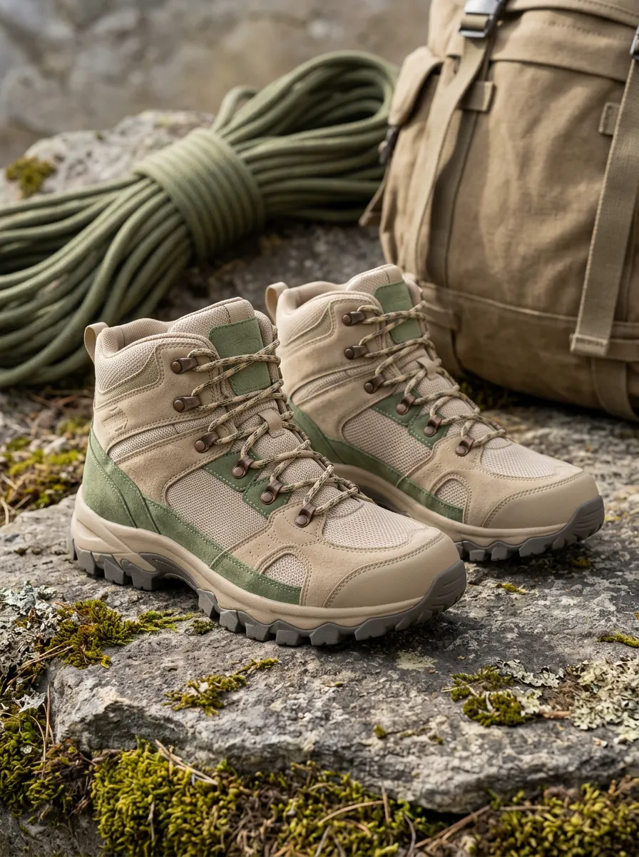 Unisex Outdoor Hiking Adventure Khaki Green Printed Boots