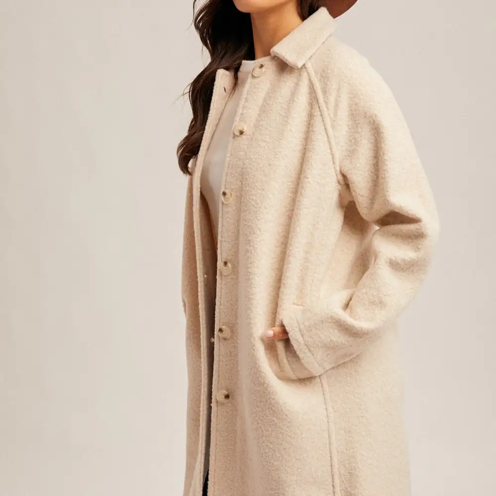 Button Down Textured Polyester Knit Coat