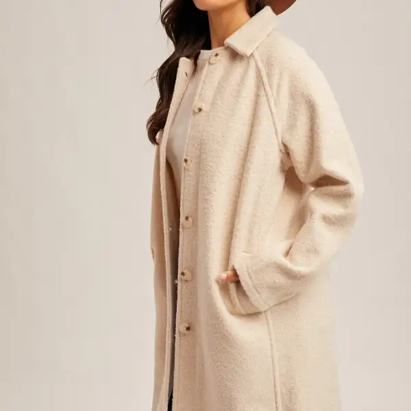 Button Down Textured Polyester Knit Coat