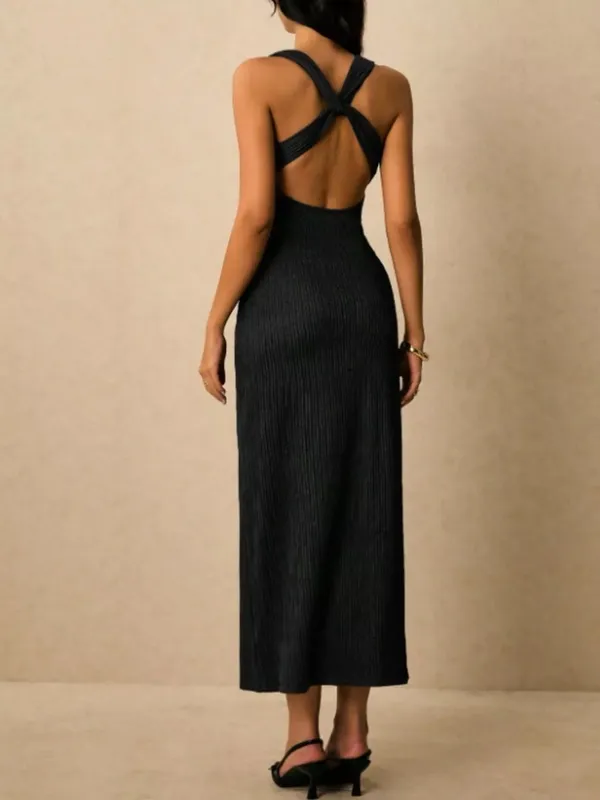 Sleeveless Ribbed Knit Midi Dress