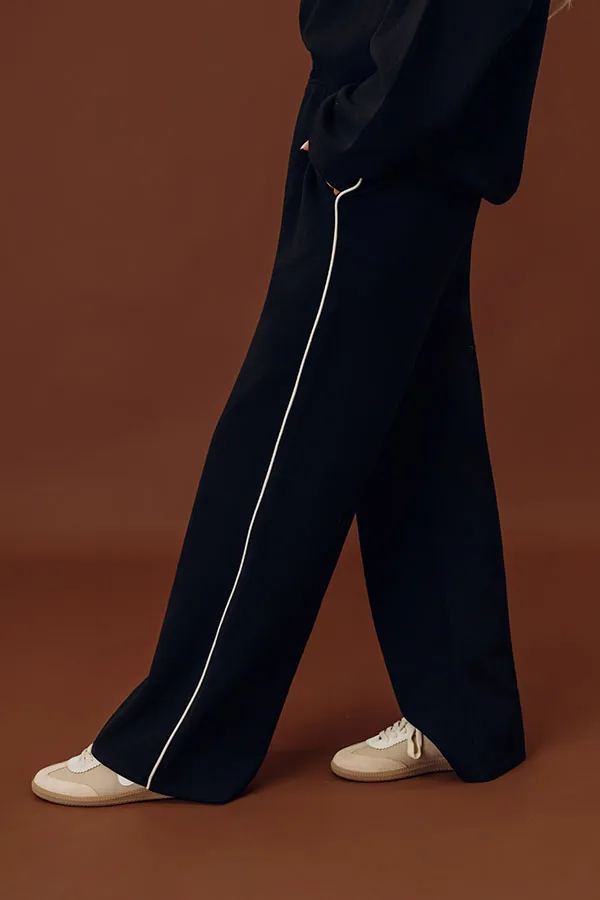 High Waist Straight Leg Striped Scuba Knit Pants
