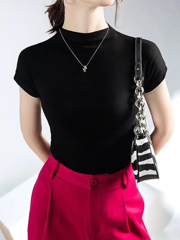 Short Sleeve Slim Fit Mock Neck T-Shirt