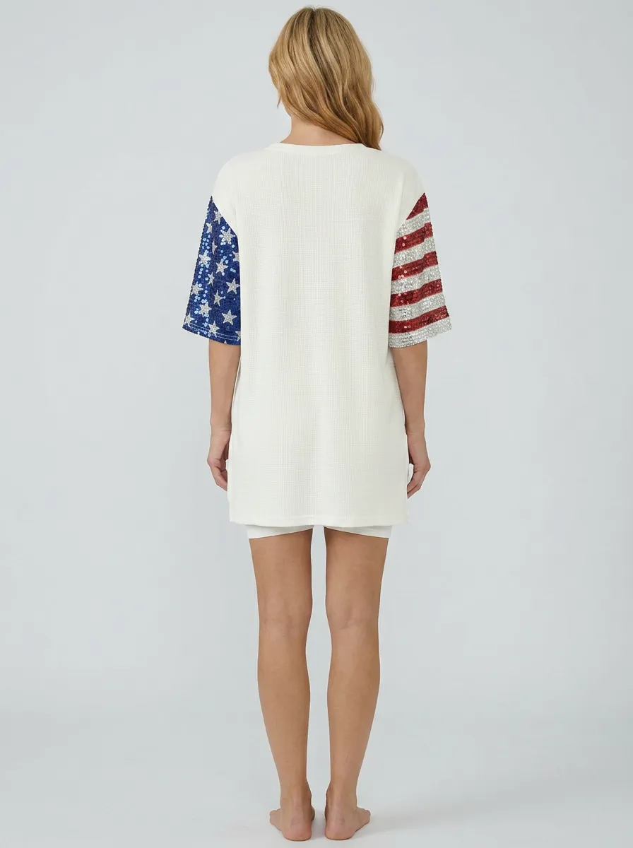 Women's USA 250th Anniversary Eagle Flag Sequin Printed Set